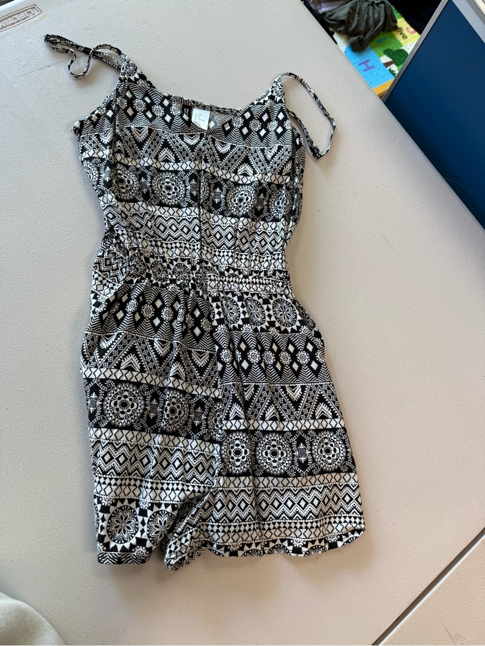 Divided Black and White Geometric Print Top